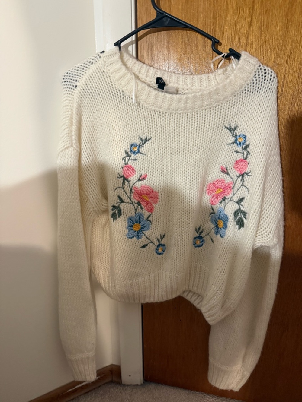 Cozy Cream Floral Embroidered Knit Sweater